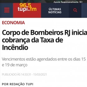 Corpo de Bombeiros RJ inicia cobrança da Taxa de Incêndio – Rádio Tupi