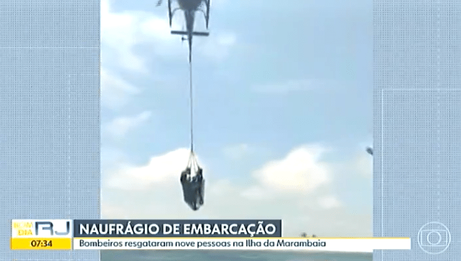 O Corpo de Bombeiros resgatou nove pessoas na Ilha de Marambaia, em Itacuruçá, Mangaratiba, depois que uma embarcação naufragou – O Globo (Bom Dia Rio)