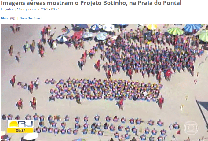 Imagens aéreas mostram o Projeto Botinho, na Praia do Pontal – TV Globo (Bom Dia Rio)