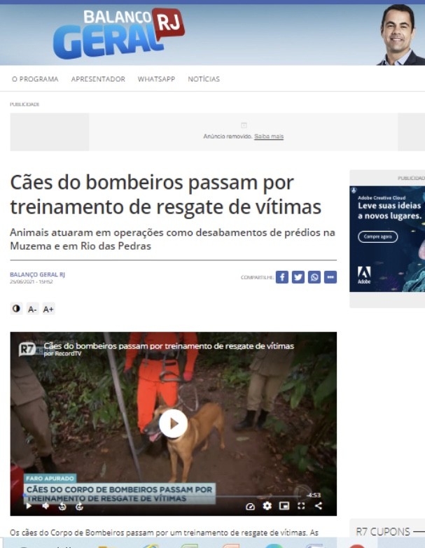 Cães do bombeiros passam por treinamento de resgate de vítimas – Record (Balanço Geral RJ)