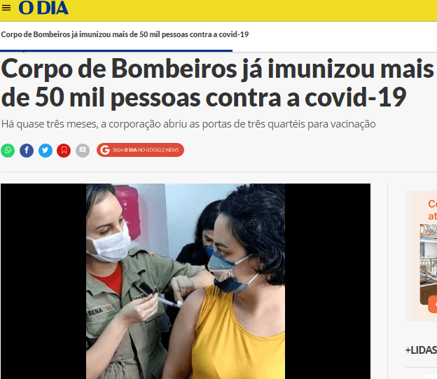 Corpo de Bombeiros já imunizou mais de 50 mil pessoas contra a covid-19 – O Dia