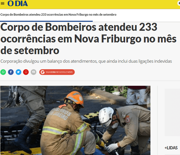 Corpo de Bombeiros atendeu 233 ocorrências em Nova Friburgo no mês de setembro – O Dia