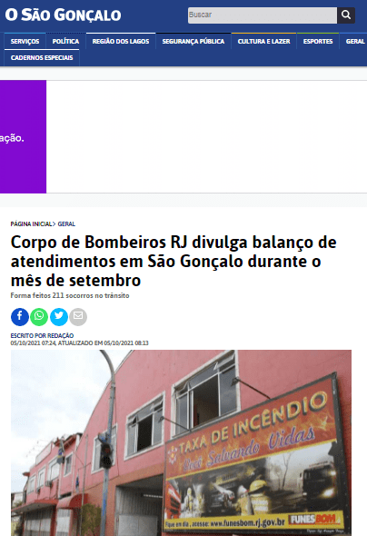 Corpo de Bombeiros RJ divulga balanço de atendimentos em São Gonçalo durante o mês de setembro – O São Gonçalo