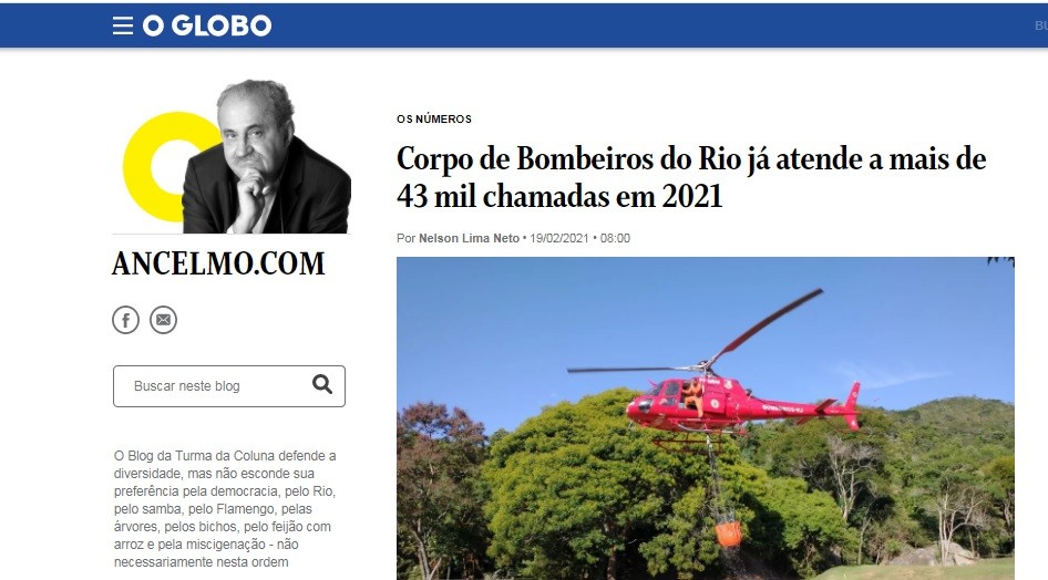 CBMERJ já atendeu a mais de 43 mil chamados em 2021 – Ancelmo Gois/ O Globo