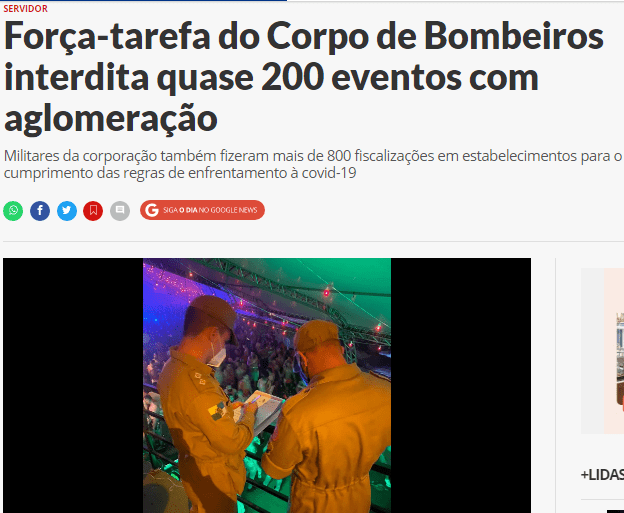 Força-tarefa do Corpo de Bombeiros interdita quase 200 eventos com aglomeração – O Dia