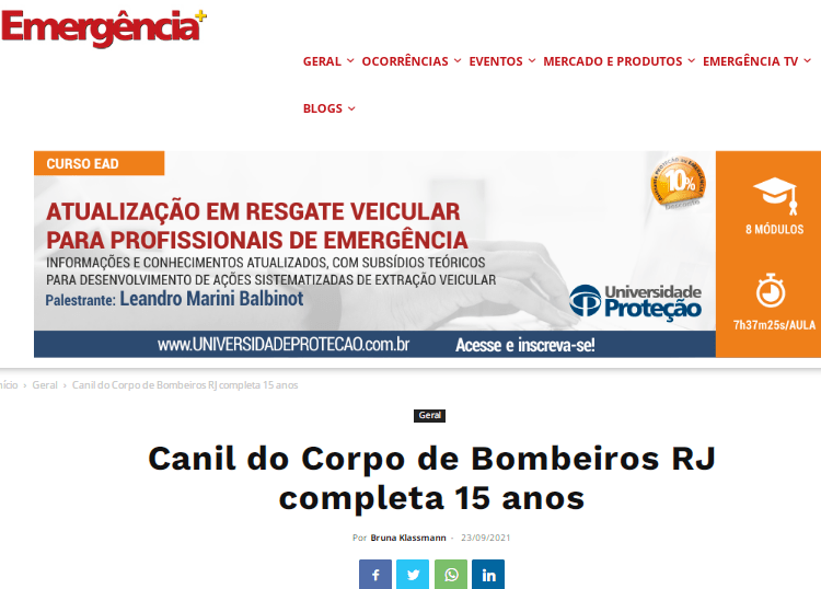 Canil do Corpo de Bombeiros RJ completa 15 anos – Revista Emergência