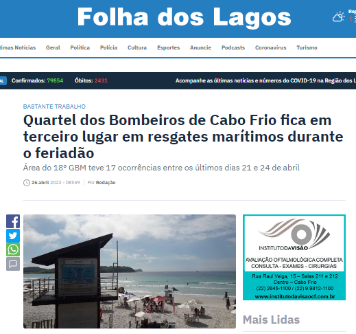 Quartel dos Bombeiros de Cabo Frio fica em terceiro lugar em resgates marítimos durante o feriadão – Folha dos Lagos